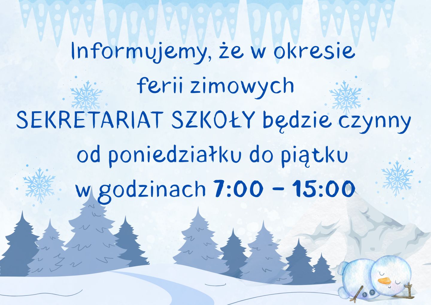 Ferie zimowe - sekretariat
